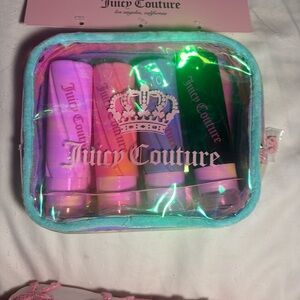 Rare vintage Juicy Couture 4 silicone bottles 100ml cosmetic bag toiletry set